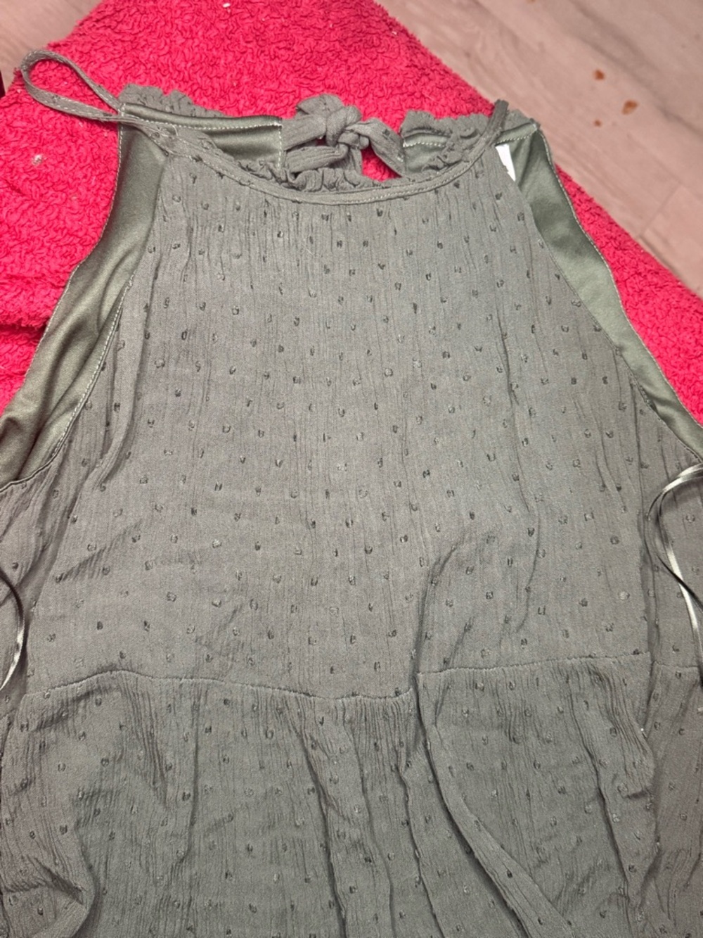 BLUE RAIN Sleeveless Olive Green Textured Tie-Back DRESS